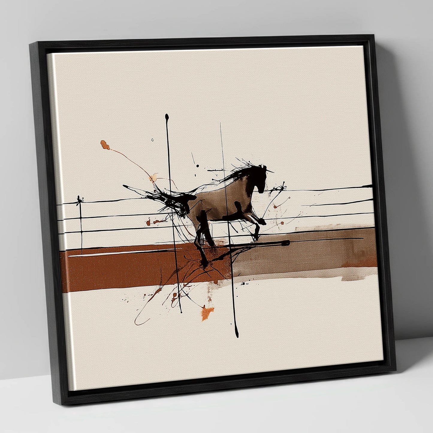 Unbridled Momentum horse portrait canvas wall art in black frame