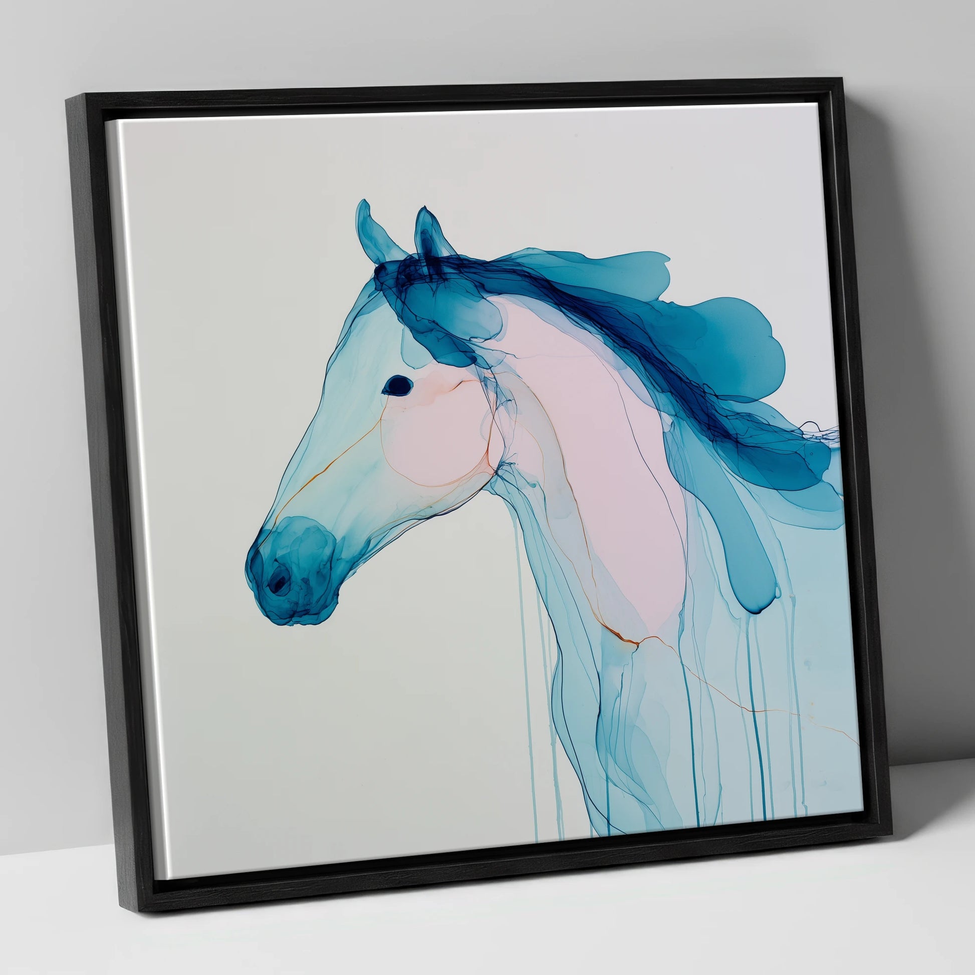 Ethereal Blue Spirit horse breed canvas wall art in black frame