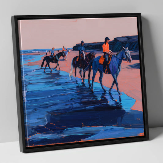 Twilight Coastal Hack horse landscape canvas wall art in black frame