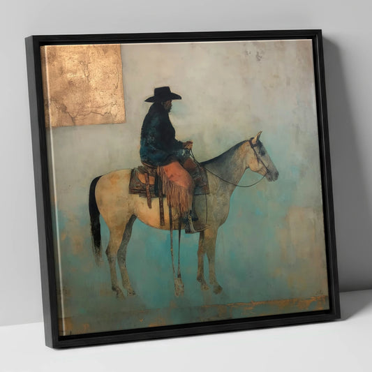 The Quiet Frontier western horse canvas wall art in black frame