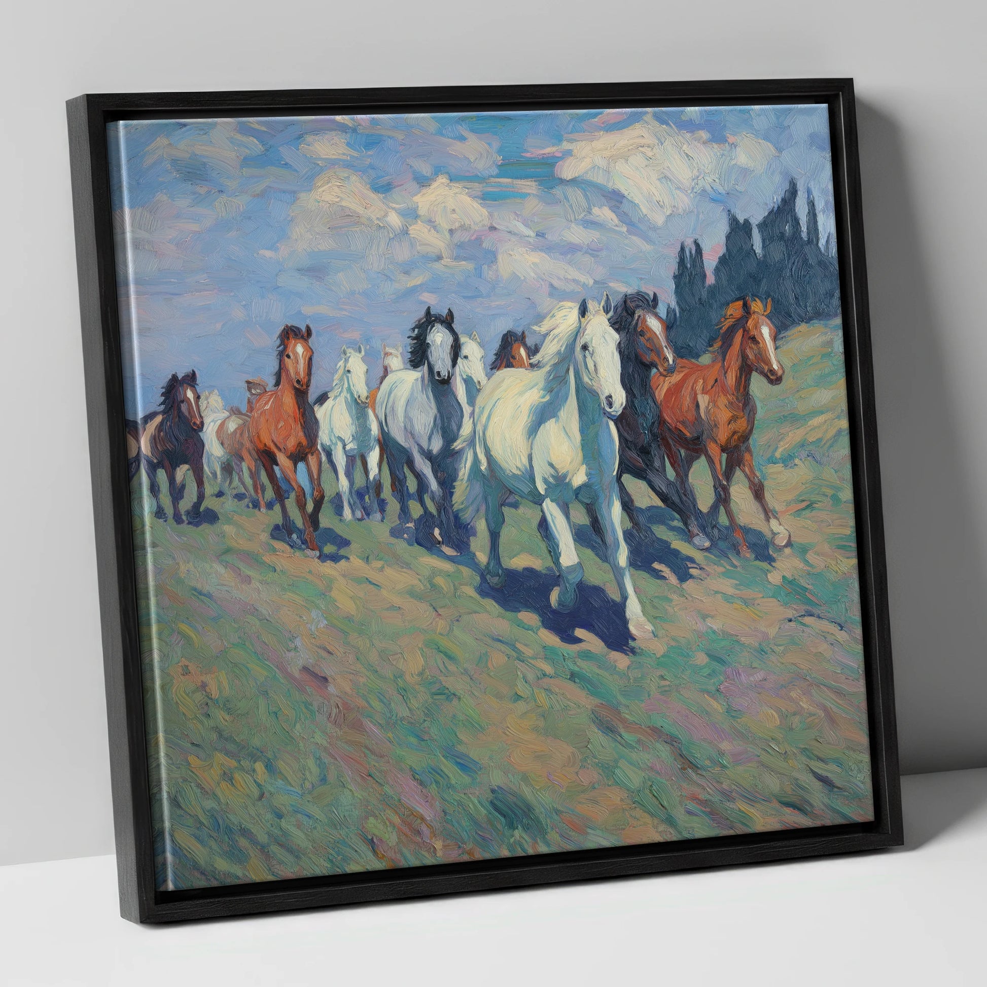 Unbridled Spirit wild horses canvas wall art in black frame