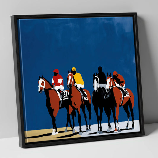 Bold Silks Under Blue racing horse canvas wall art in black frame