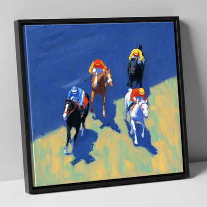 Turf Shadows racing horse canvas wall art in black frame