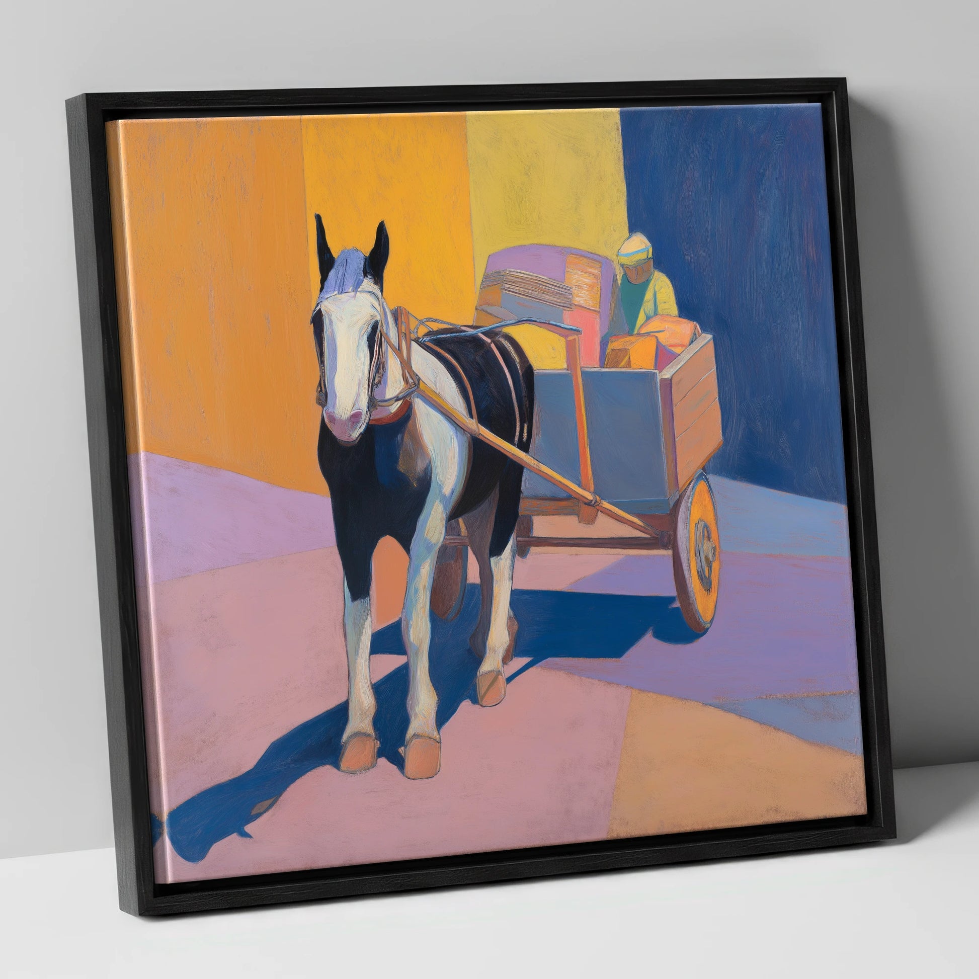 Bold Sunlit Cart Horse working horse canvas wall art in black frame
