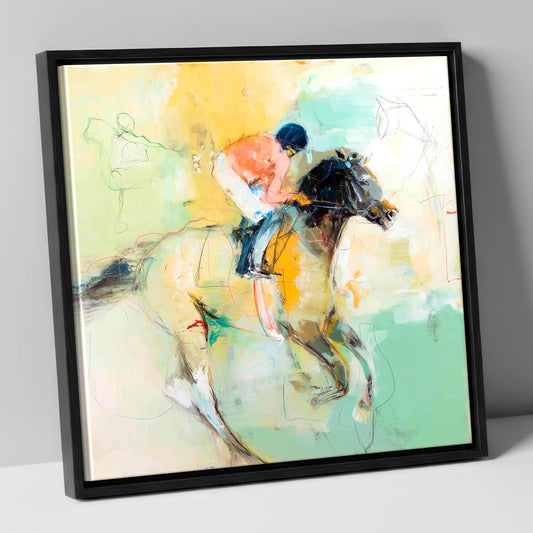 The Driving Finish racing horse canvas wall art in black frame