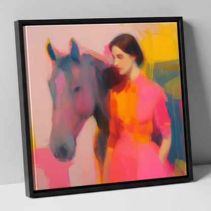 The Vivid Connection horse & rider canvas wall art in black frame