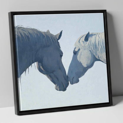 Gentle Connection horse portrait canvas wall art in black frame