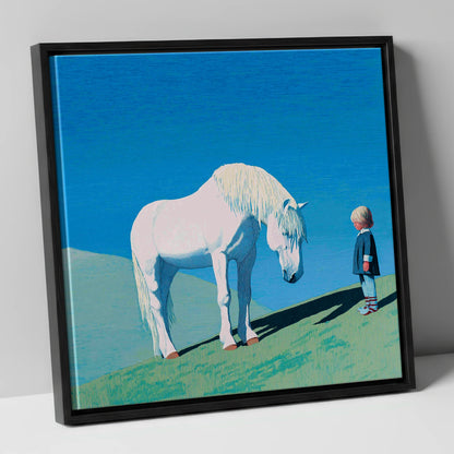 The Gentle Meeting horse & rider canvas wall art in black frame