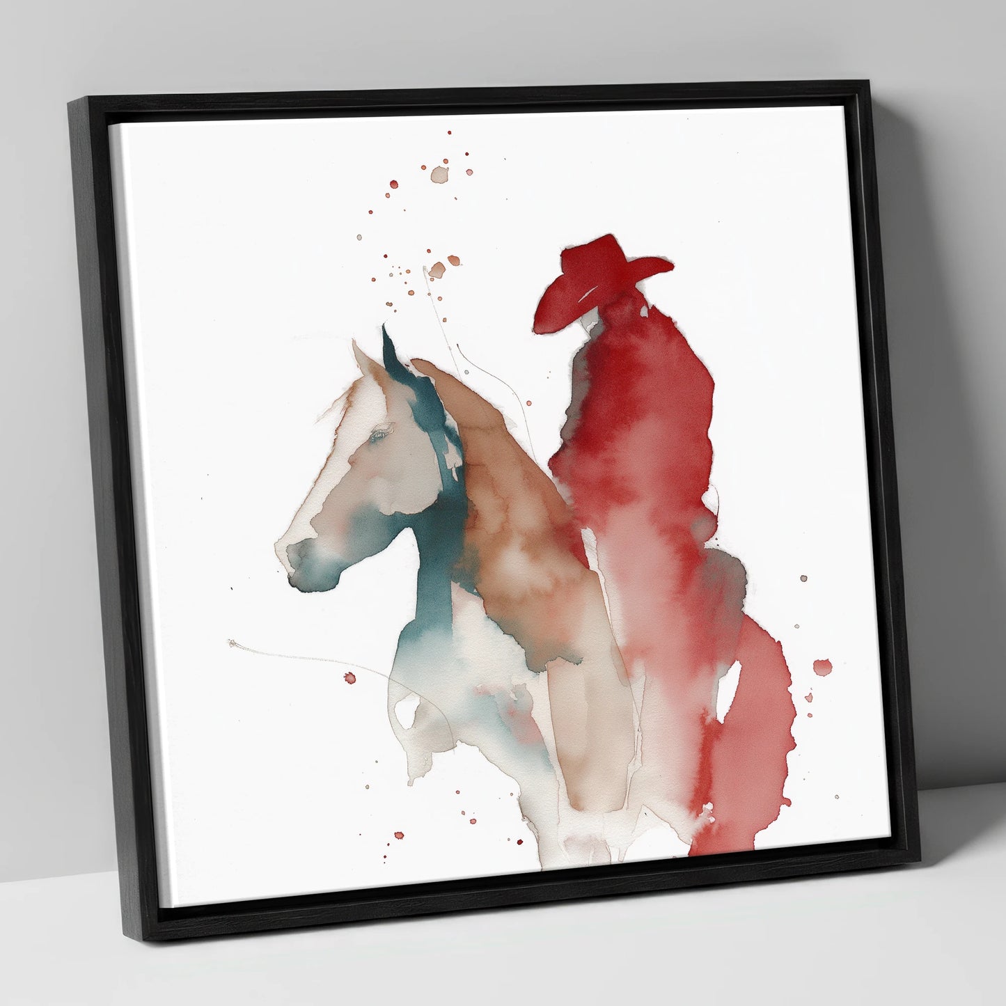 Crimson Western Spirit western horse canvas wall art in black frame