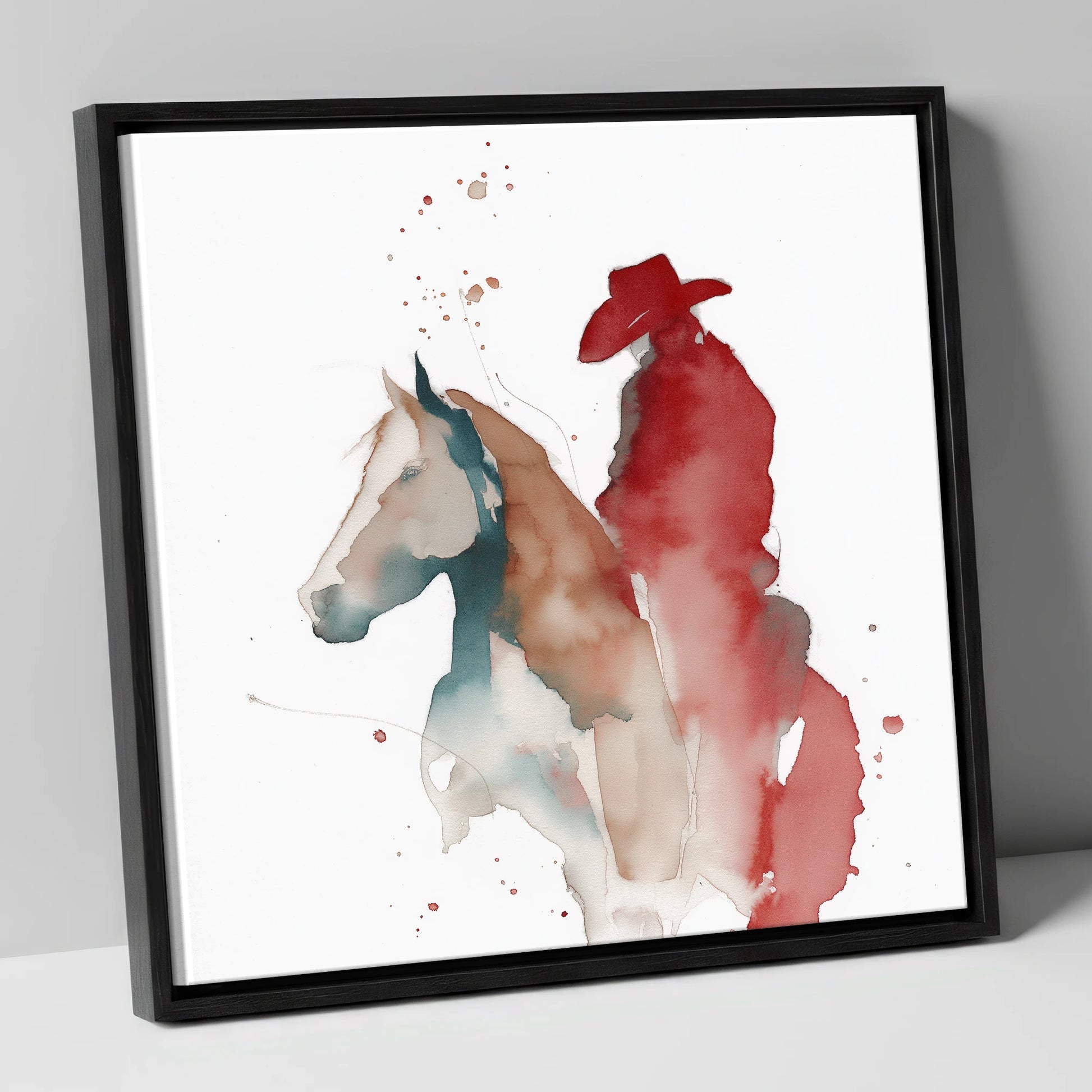 Crimson Western Spirit western horse canvas wall art in black frame