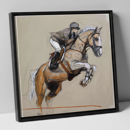 Moment of Flight show jumping horse canvas wall art in black frame
