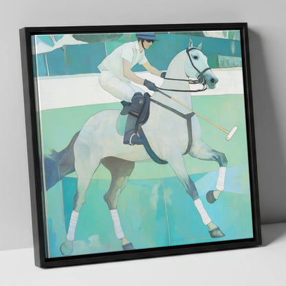 The Serene Chukka polo horse canvas wall art in black frame