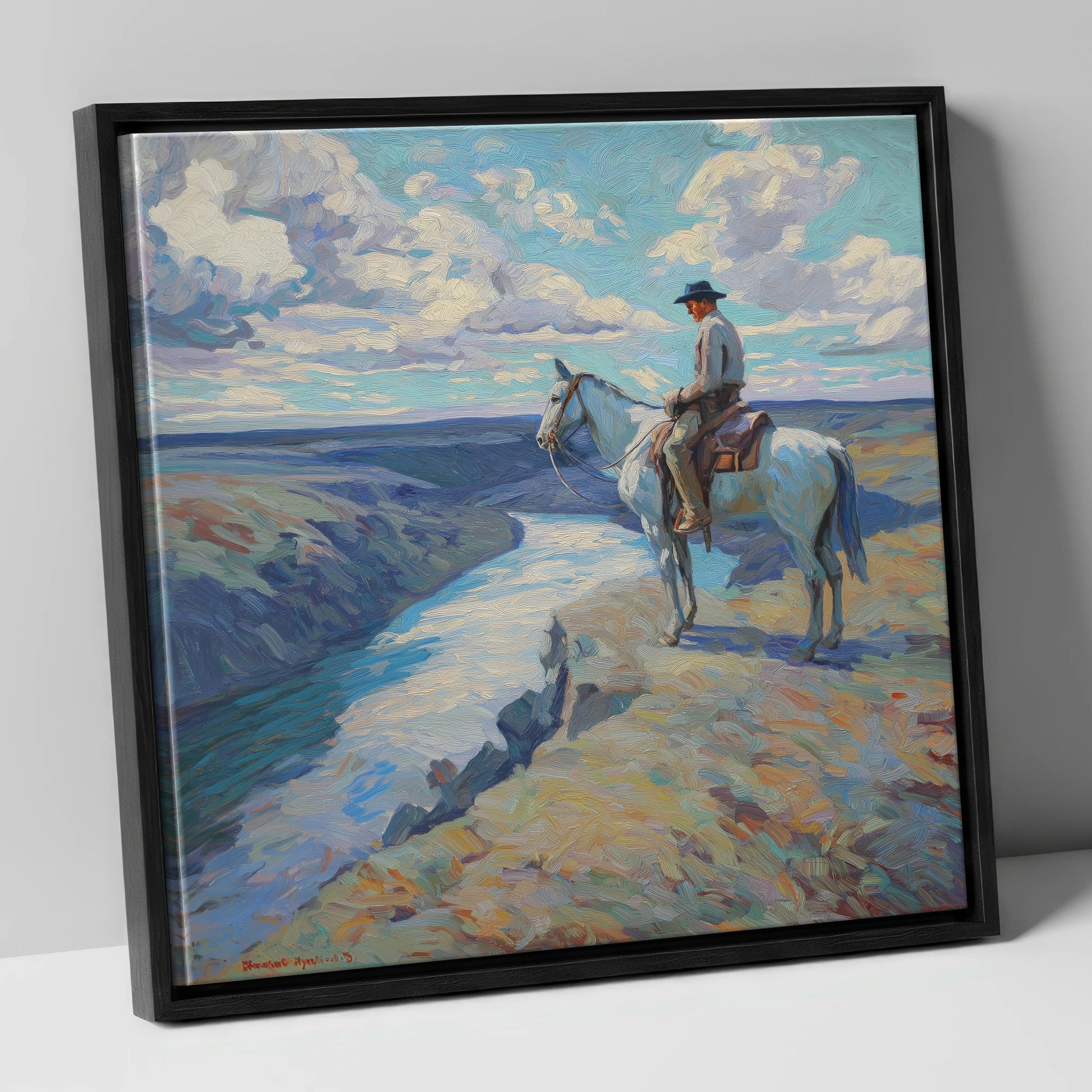 Canyon River Vantage western horse canvas wall art in black frame