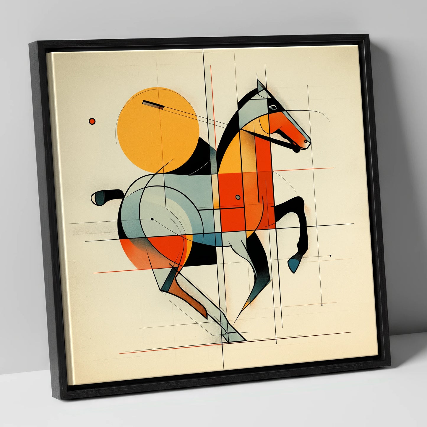 Structured Polo Rhythm polo horse canvas wall art in black frame