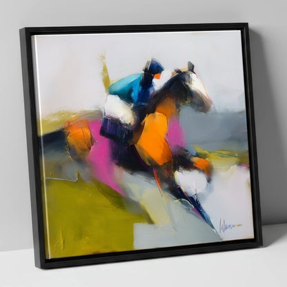 Thundering Colour racing horse canvas wall art in black frame