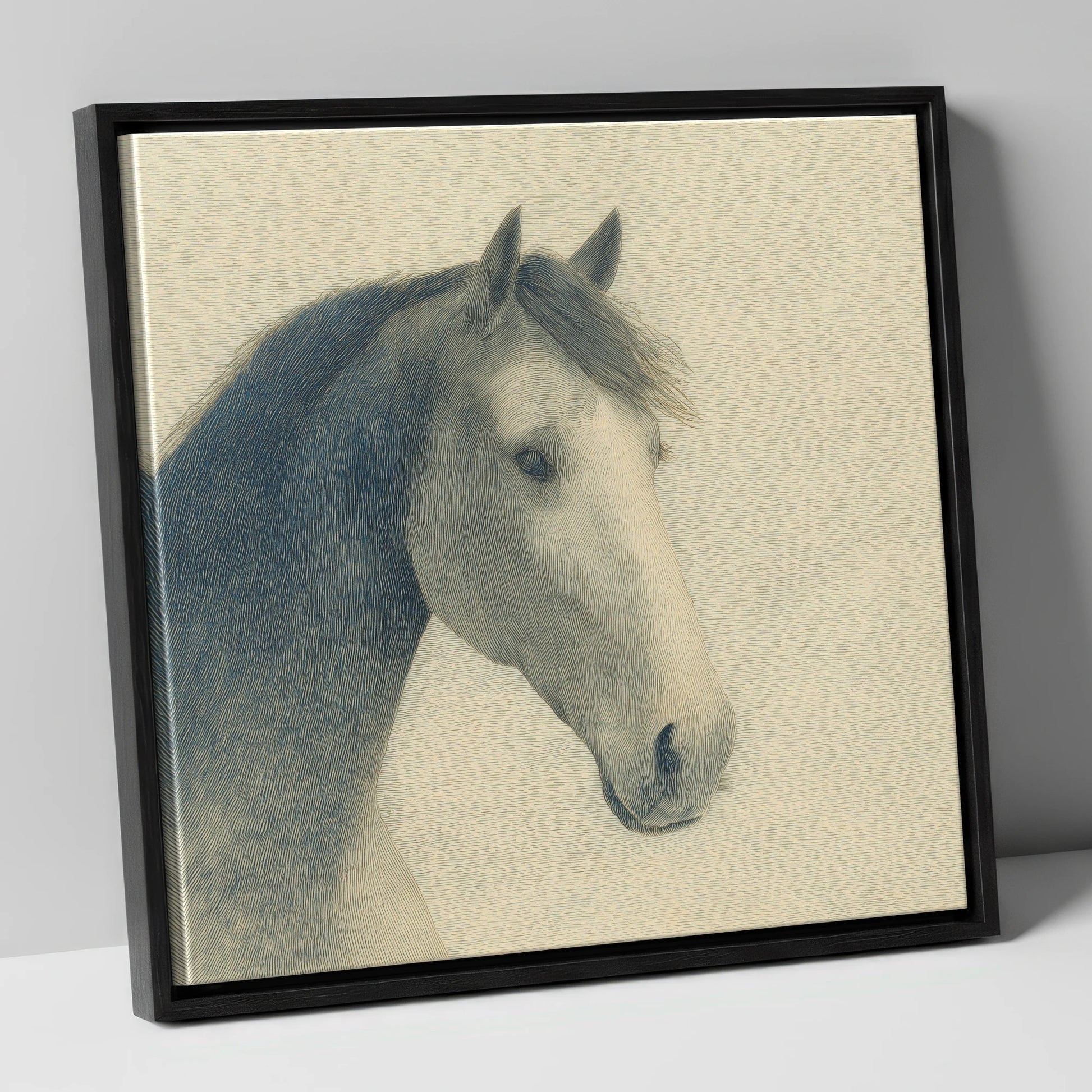 Vintage Slate Equine Profile horse breed canvas wall art in black frame