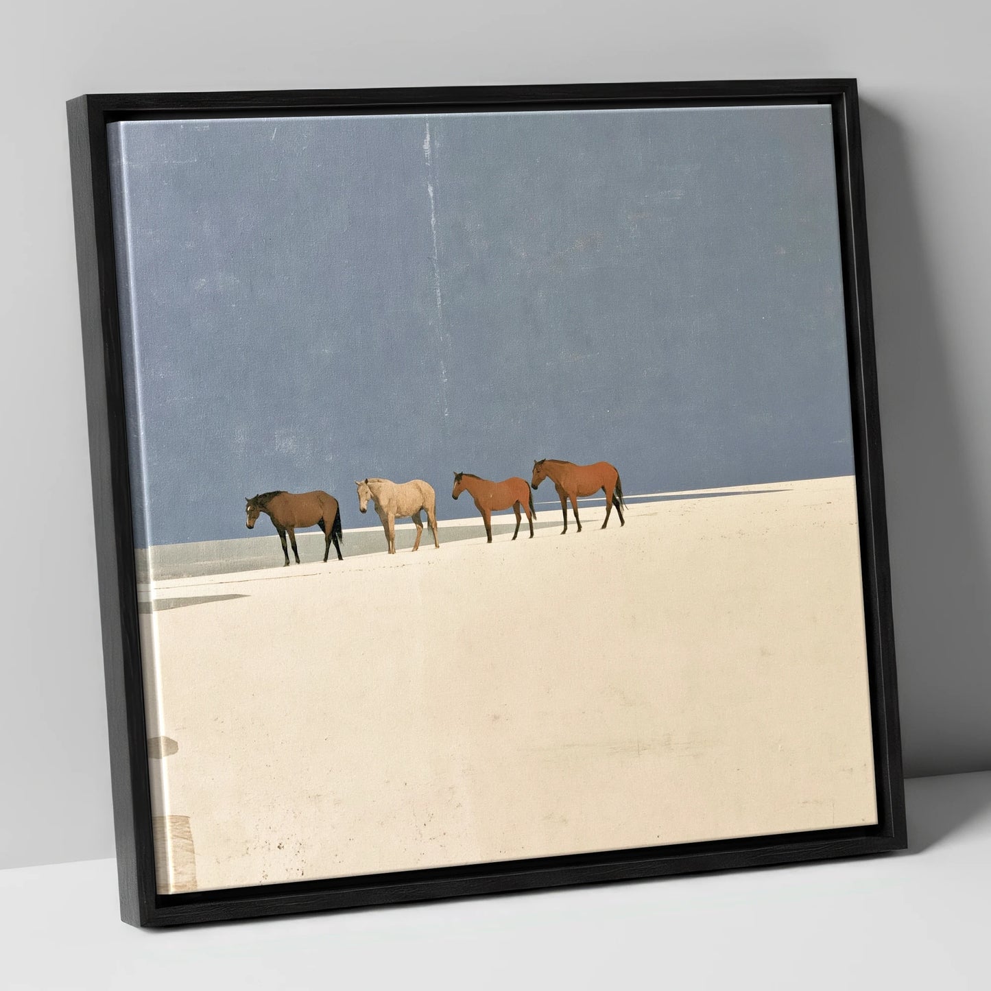 Stillness on the Horizon horse landscape canvas wall art in black frame