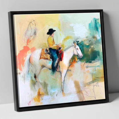 Painted Prairie Solitude western horse canvas wall art in black frame