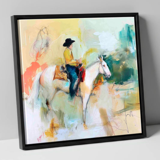 Painted Prairie Solitude western horse canvas wall art in black frame
