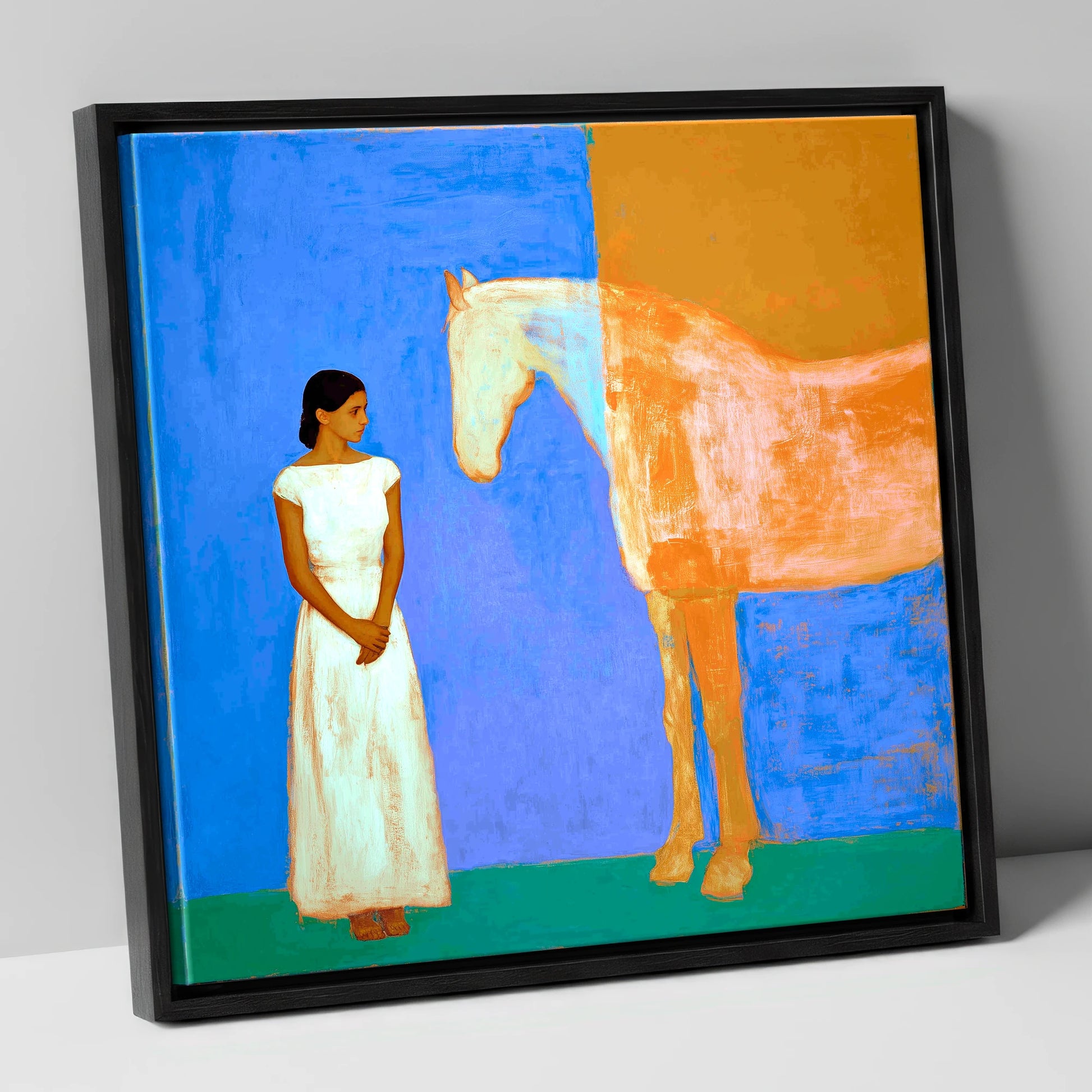 A Silent Understanding horse & rider canvas wall art in black frame