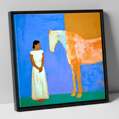 A Silent Understanding horse & rider canvas wall art in black frame