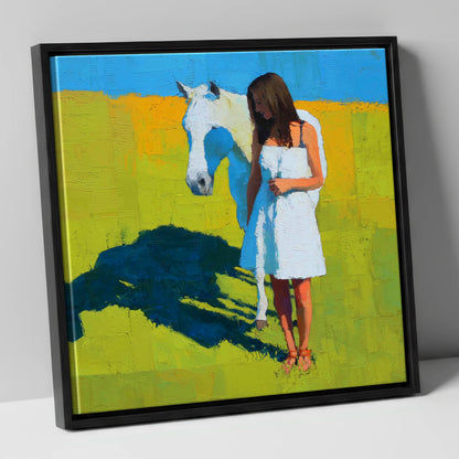 High Summer Shadows horse & rider canvas wall art in black frame