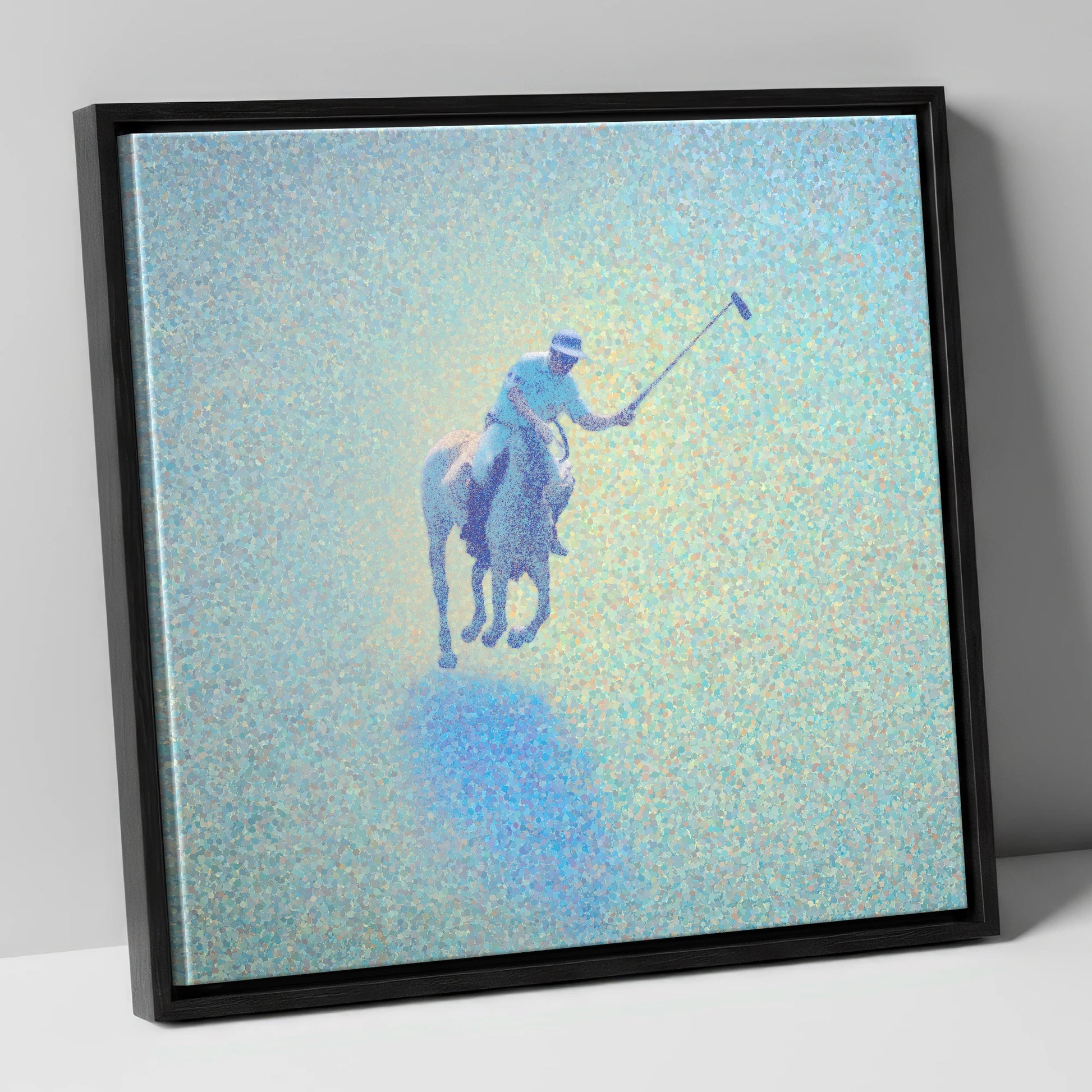 Ethereal Polo Chukka polo horse canvas wall art in black frame