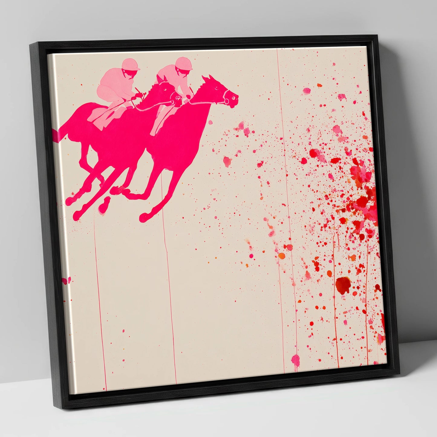 Vibrant Photo Finish racing horse canvas wall art in black frame