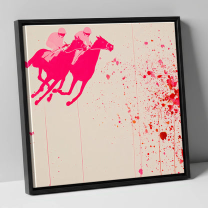 Vibrant Photo Finish racing horse canvas wall art in black frame