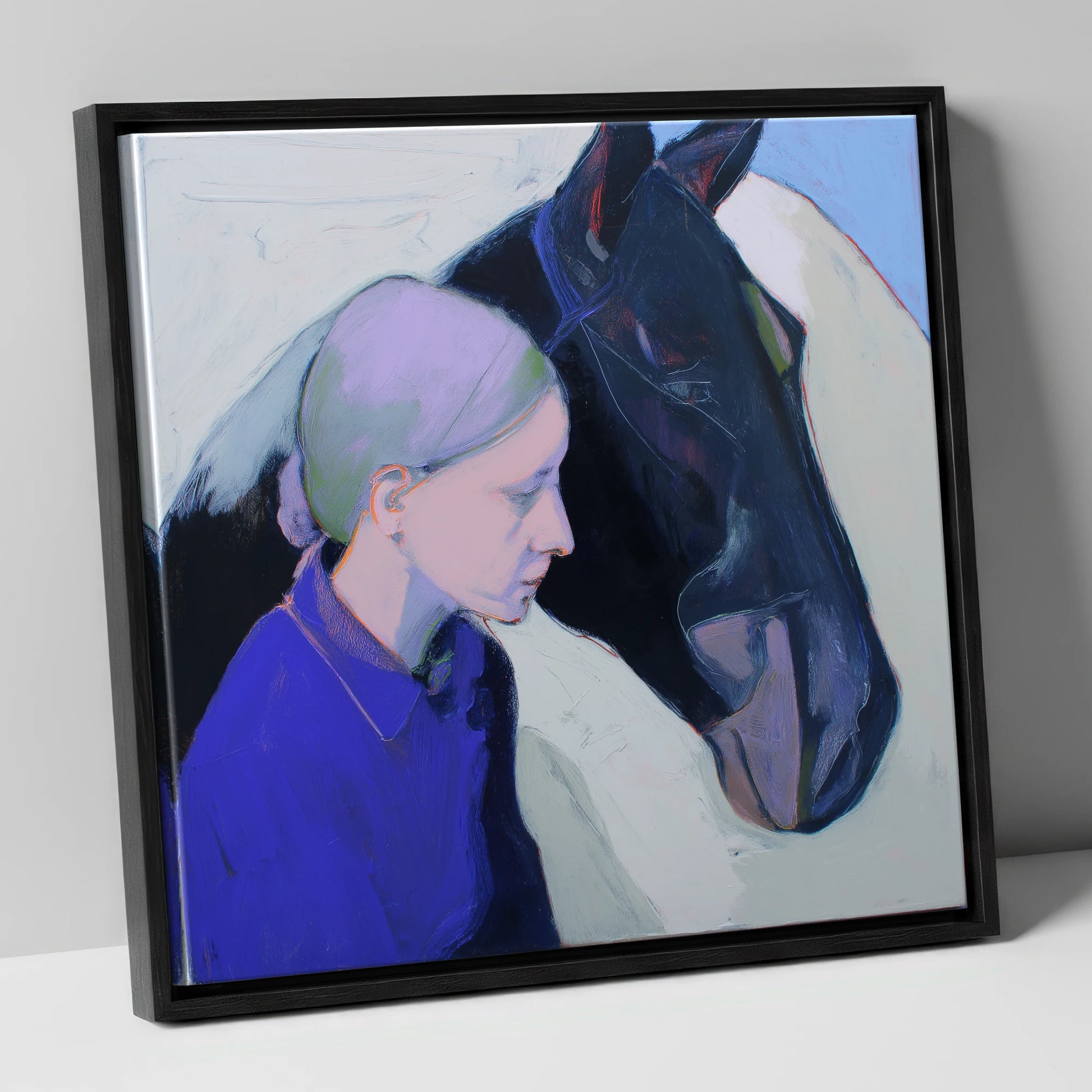 Silent Understanding horse & rider canvas wall art in black frame
