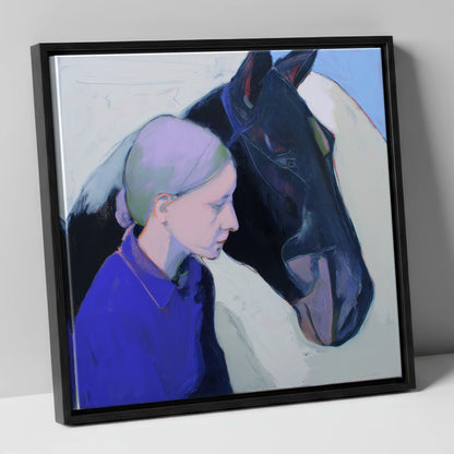 Silent Understanding horse & rider canvas wall art in black frame