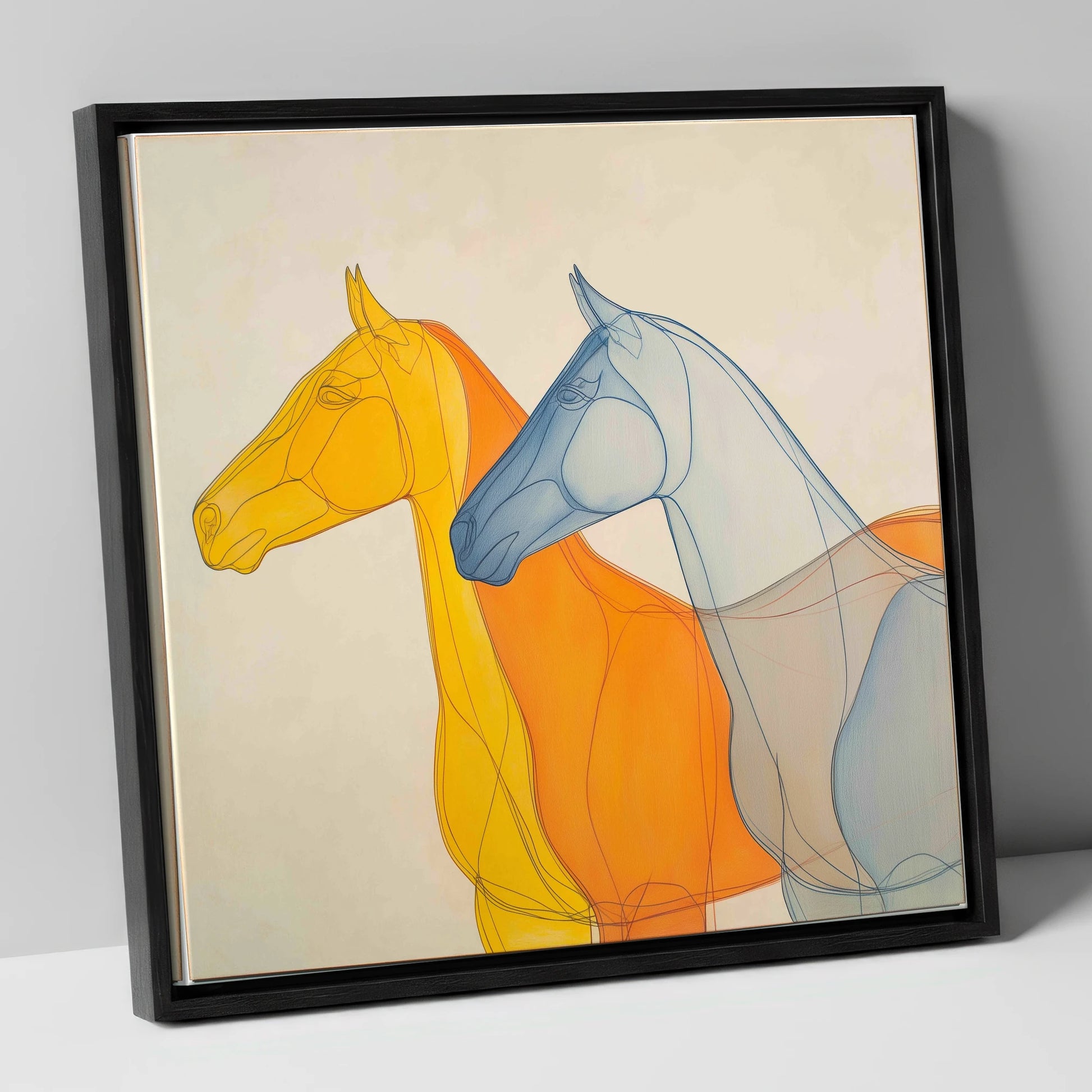 Synchronised Racing Profiles racing horse canvas wall art in black frame