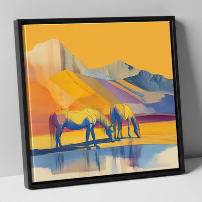 Golden Mountain Pasture horse landscape canvas wall art in black frame