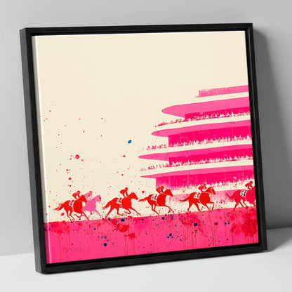 Magenta Grandstand Sprint racing horse canvas wall art in black frame