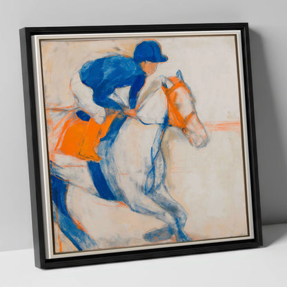 Bold Ultramarine Gallop racing horse canvas wall art in black frame