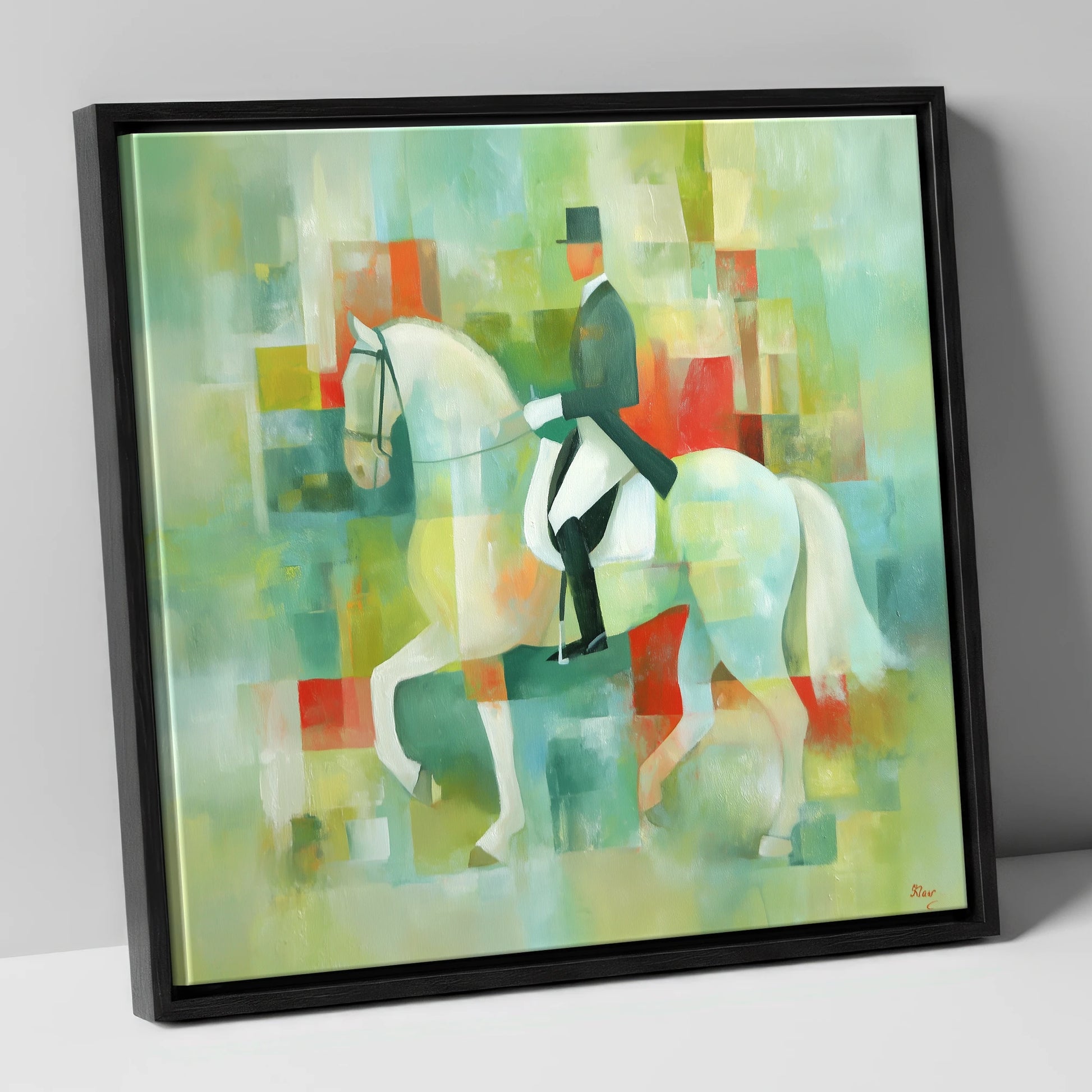 Collected In Colour dressage horse canvas wall art in black frame