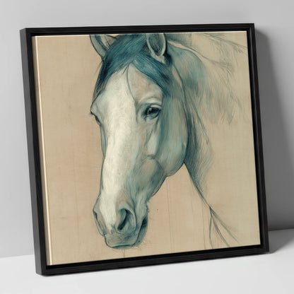 Azure Equine Study horse portrait canvas wall art in black frame