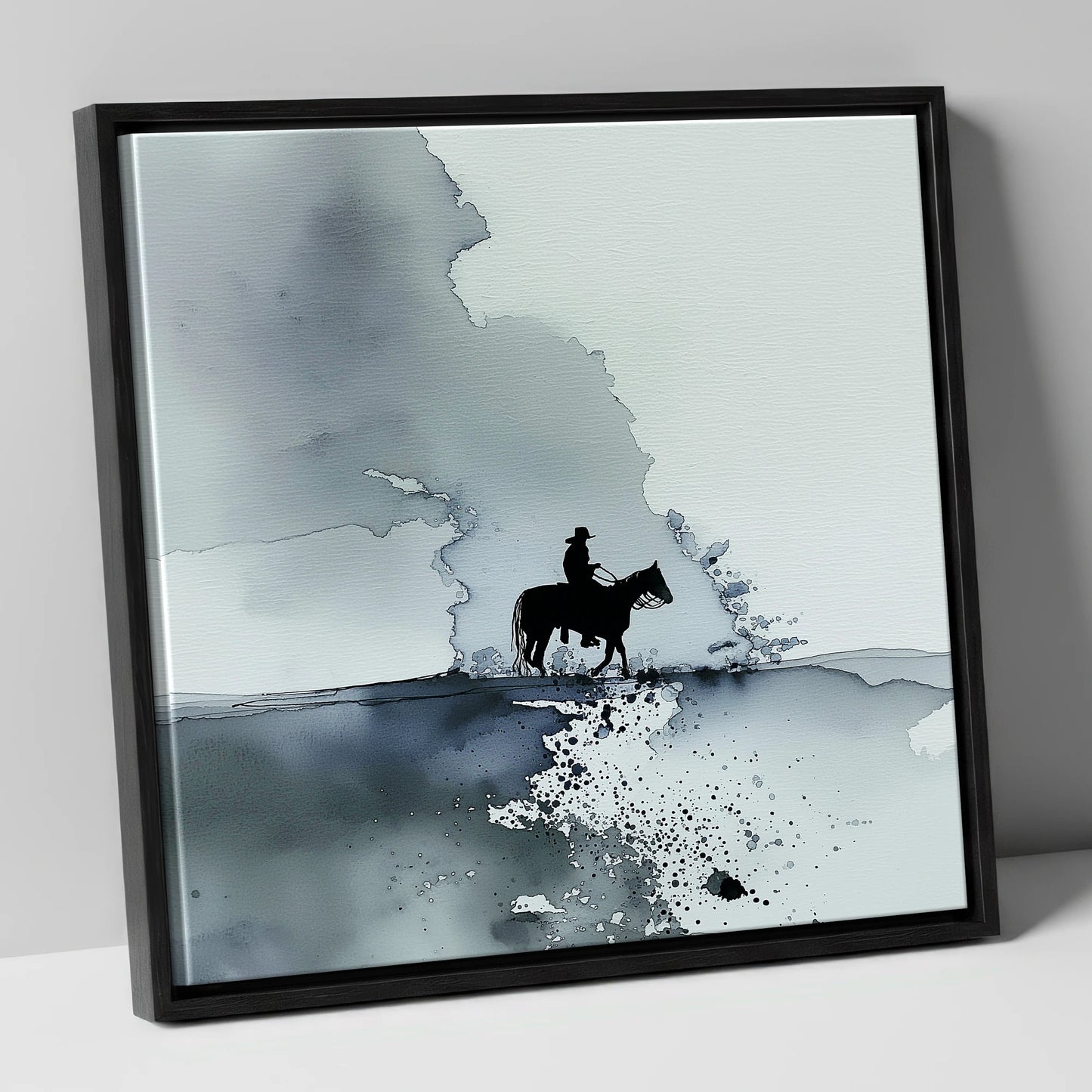 The Lone Trail western horse canvas wall art in black frame