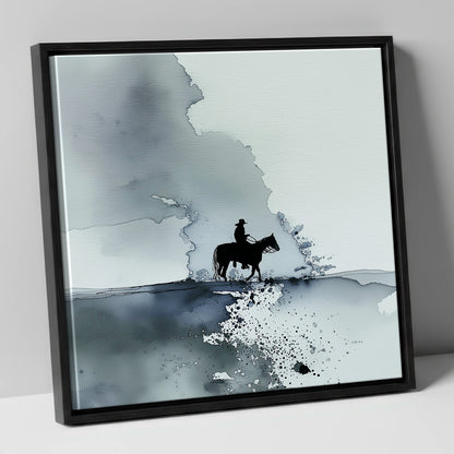 The Lone Trail western horse canvas wall art in black frame