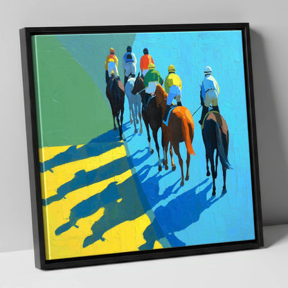 Bright Silks Long Shadows racing horse canvas wall art in black frame