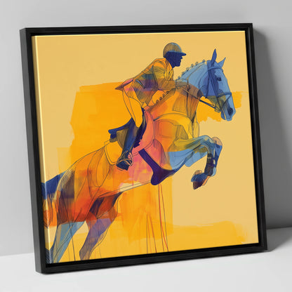 Vibrant Showjumping Flight show jumping horse canvas wall art in black frame