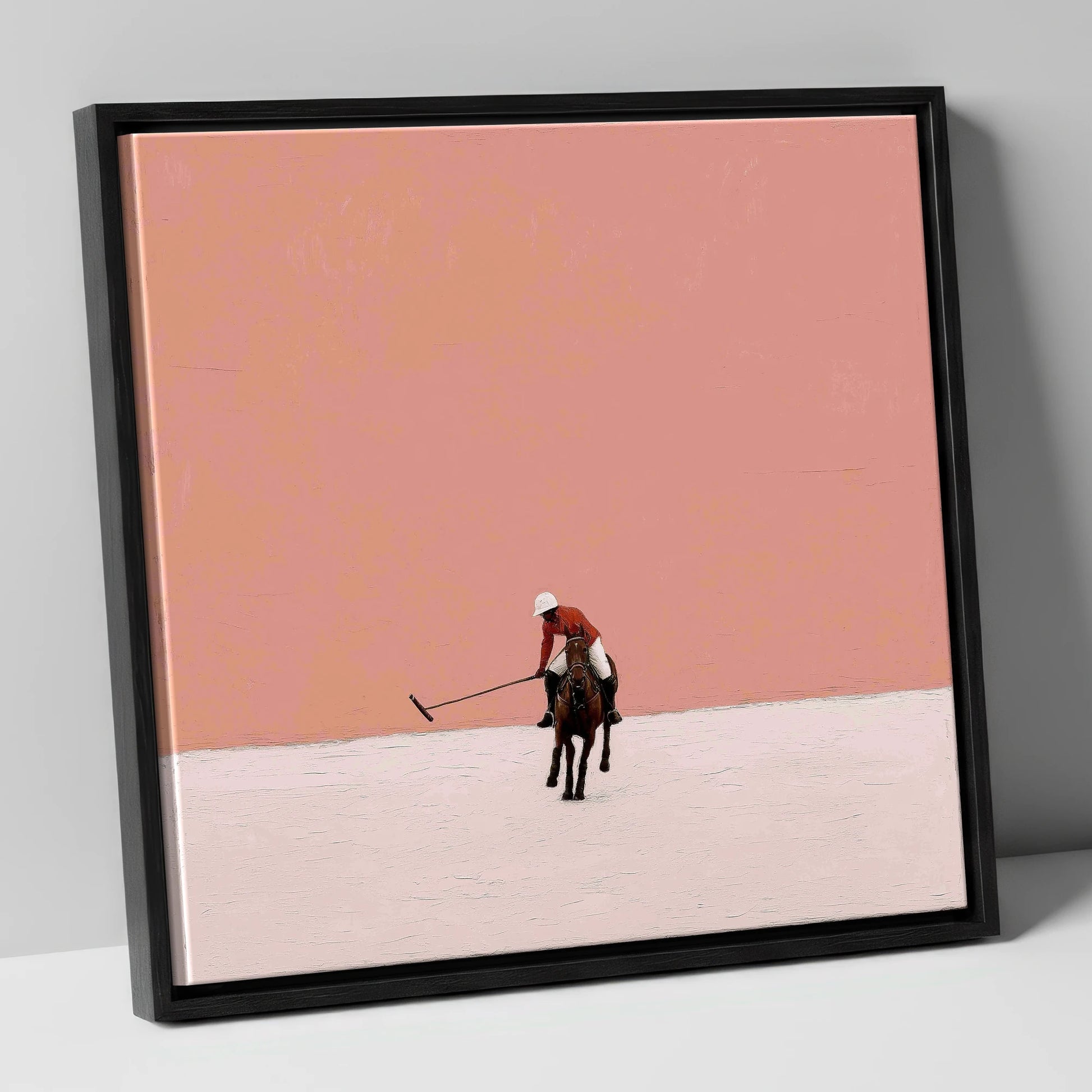 Rose Horizon Polo polo horse canvas wall art in black frame