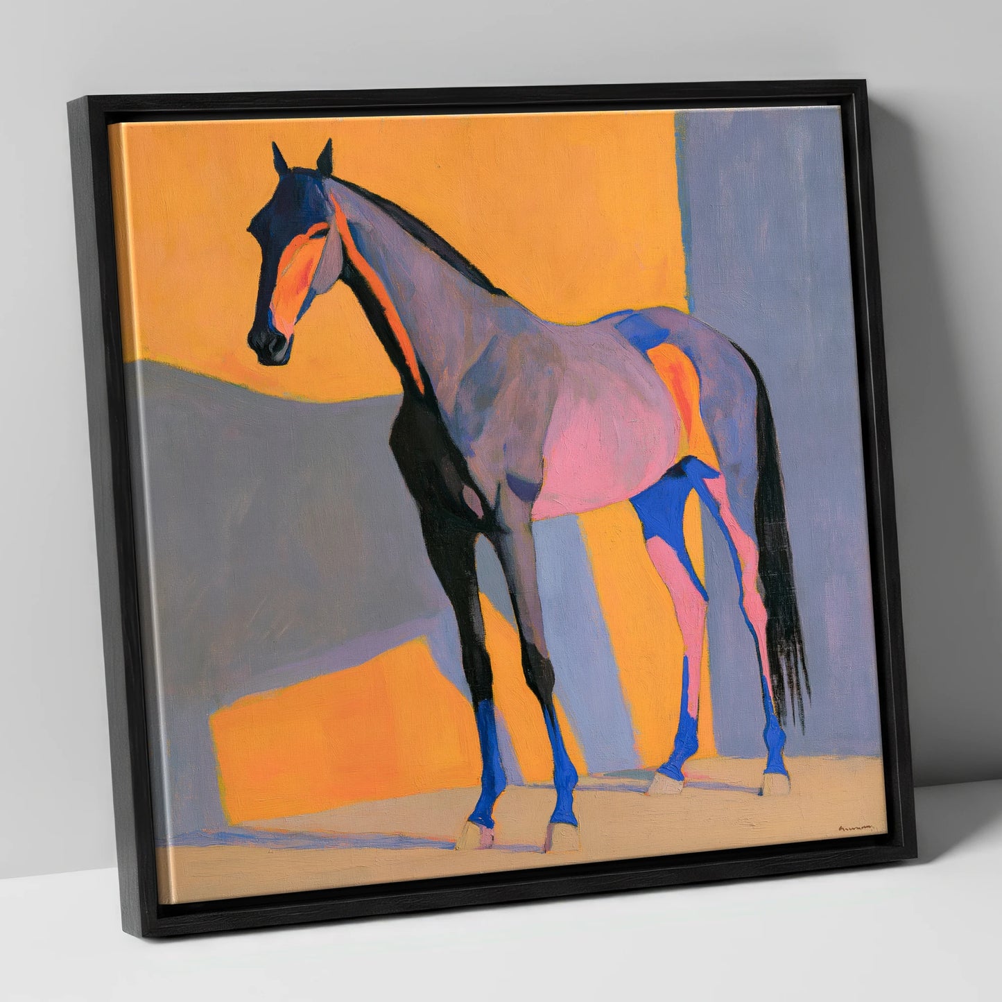 Vibrant Colour Block Horse horse breed canvas wall art in black frame