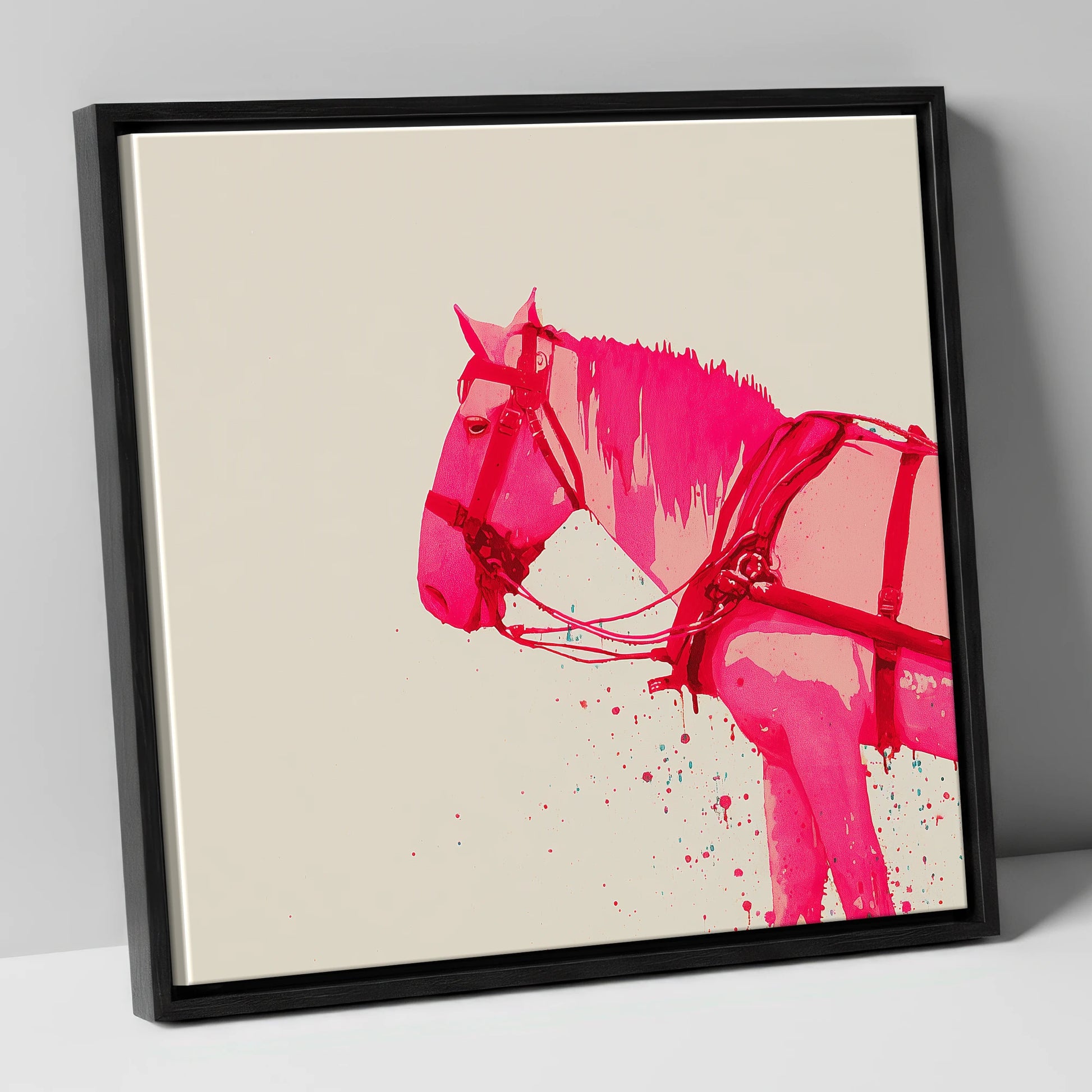 Vibrant Harness Profile working horse canvas wall art in black frame