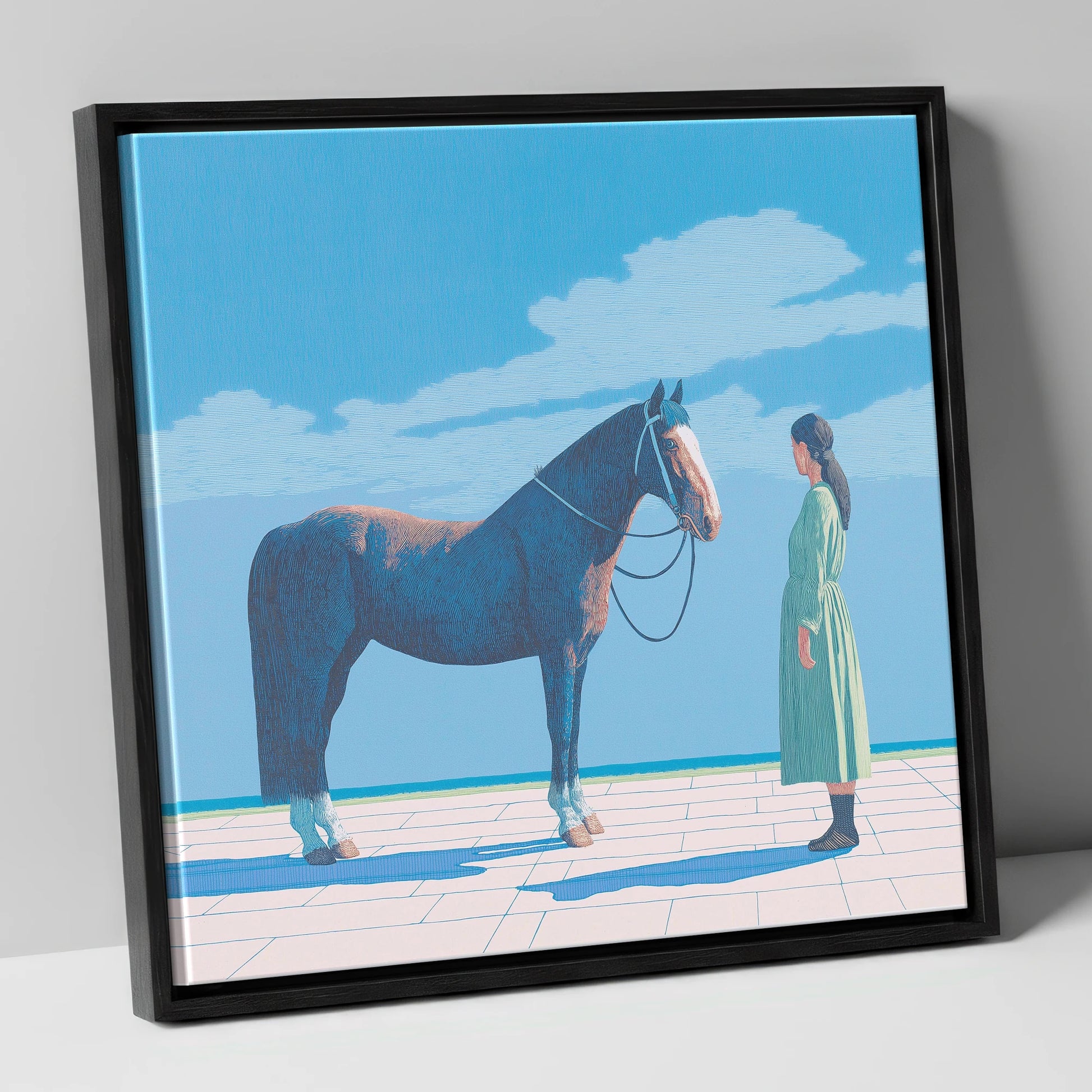 The Quiet Bond horse & rider canvas wall art in black frame