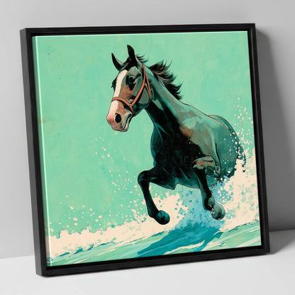 Sea Spray Gallop beach horse canvas wall art in black frame