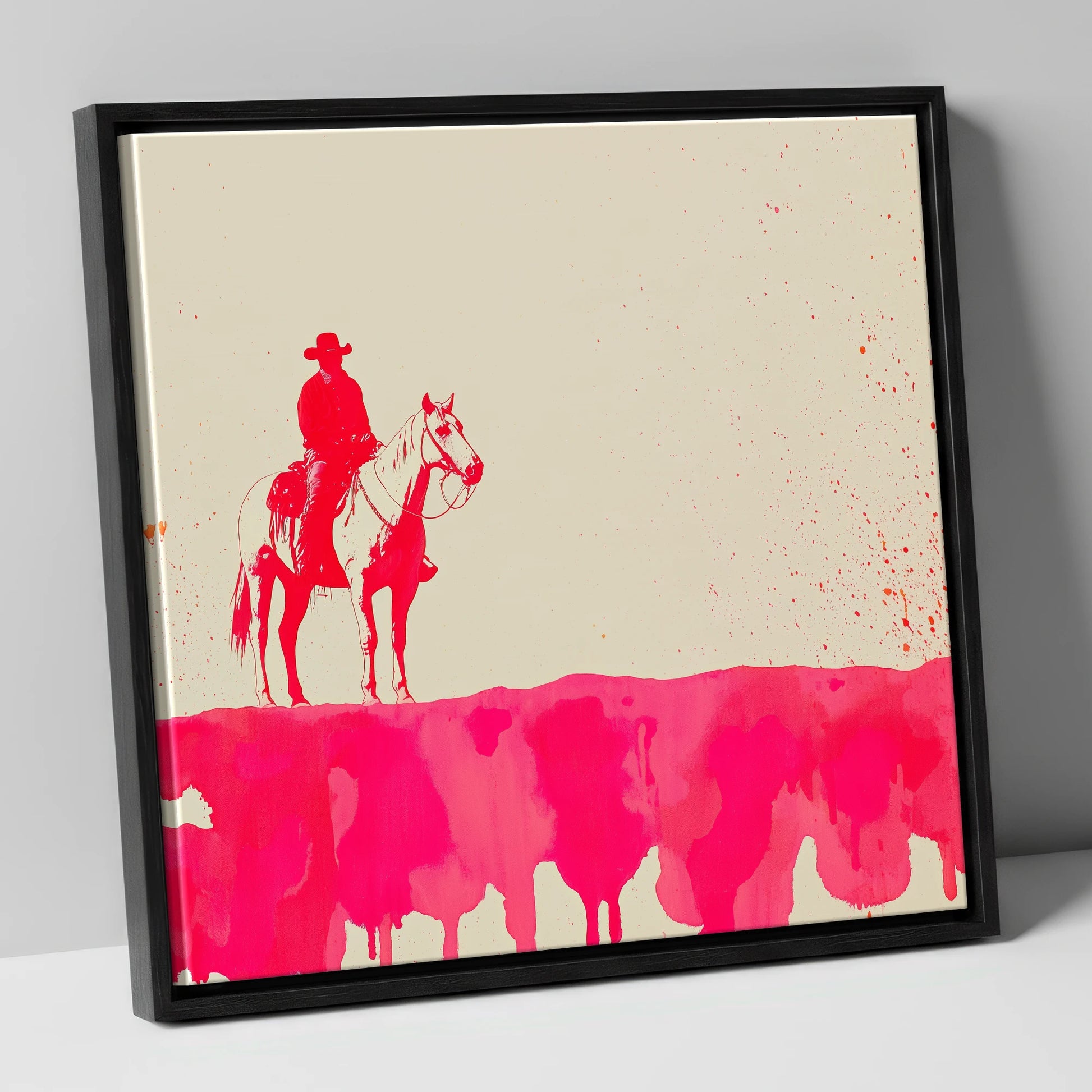 Crimson Frontier western horse canvas wall art in black frame