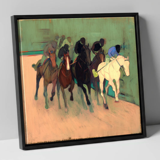 The Front Runners racing horse canvas wall art in black frame