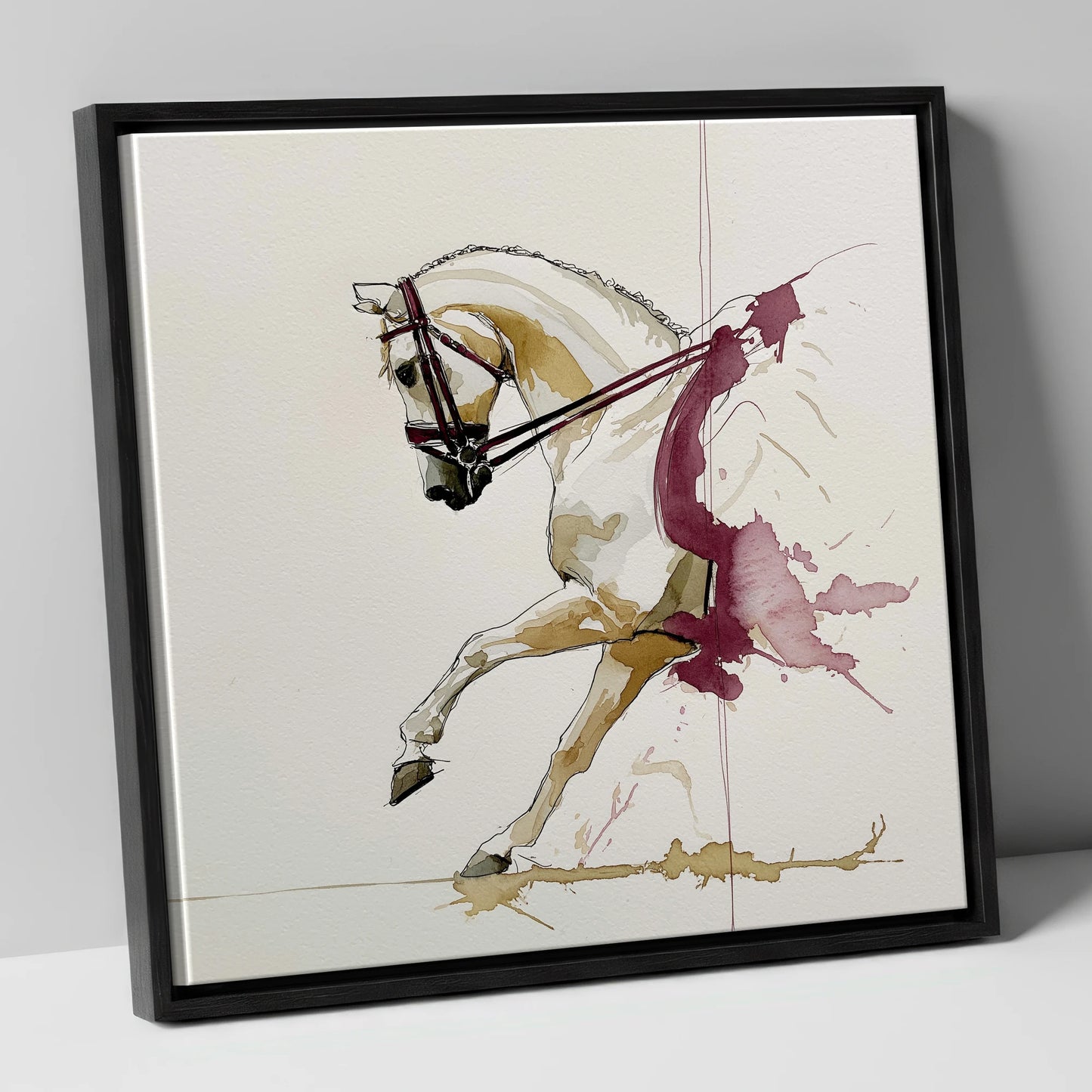 Elevated Rhythm dressage horse canvas wall art in black frame