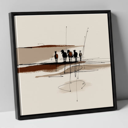 Abstract Herd Shadows wild horses canvas wall art in black frame